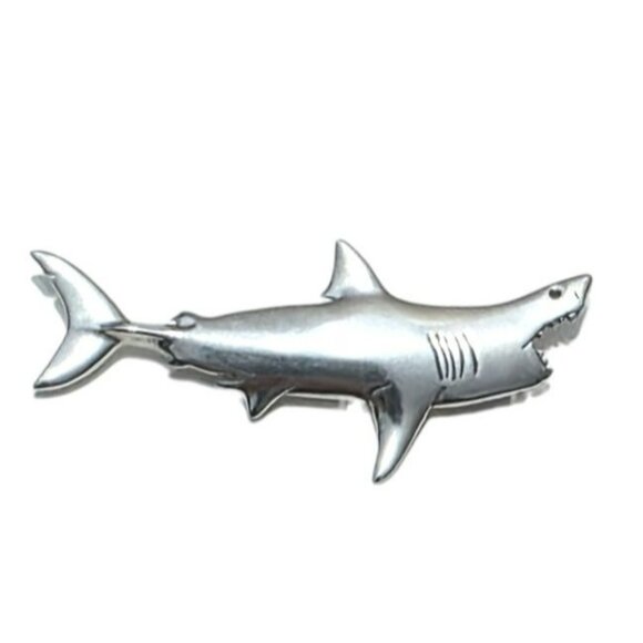 Vintage Sterling Silver Great White Shark Brooch Tie Pin Mako Jaws Sea Maritime - Picture 5 of 11
